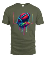 Melting Football Color Splash Art Cool Graphic Tee - military green t-shirt on white background