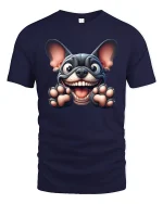 Happy French Bulldog Funny Face Cute Graphic Tee - navy t-shirt on white background