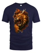Roaring Lion King Wild Power Animal Graphic Tee - navy t-shirt on white background