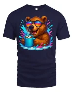 Chill Bear Coffee Lover Funny Morning Mood Tee - navy t-shirt on white background