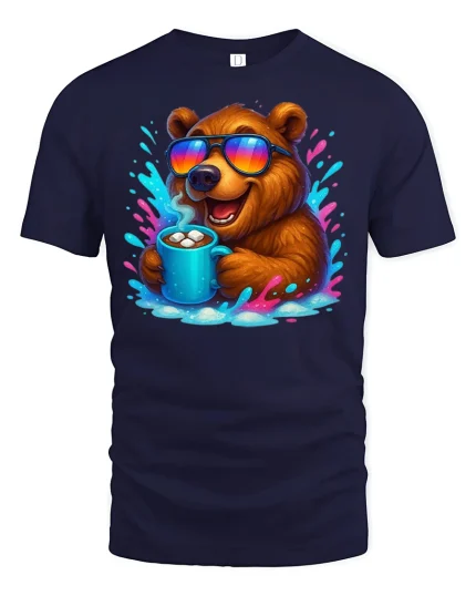 Chill Bear Coffee Lover Funny Morning Mood Tee - navy t-shirt on white background