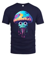 Trippy Dripping Mushroom Skull Art Psychedelic Tee - navy t-shirt on white background