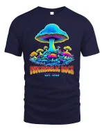 Psychedelic Rock Mushroom Vintage Trippy Graphic Tee - navy t-shirt on white background