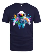 Color Splash Astronaut Space Art Cool Graphic Tee - navy t-shirt on white background