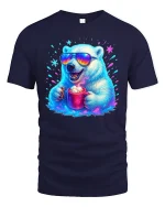 Cool Polar Bear Coffee Lover Funny Winter Graphic Tee - navy t-shirt on white background
