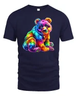 Rainbow Panda Colorful Art Cute Animal Graphic Tee - navy t-shirt on white background