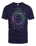 Melting Rainbow Pocket Watch Surreal Art Graphic Tee - navy t-shirt on white background