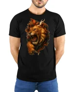 Roaring Lion King Wild Power Animal Graphic Tee - model wearing black tee with hands behind back