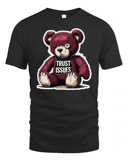 Broken Teddy Trust Issues Graphic T-Shirt for Men - black t-shirt on white background