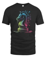 Neon Chess Knight T-Shirt Artistic Strategy Game Tee - black t-shirt on white background