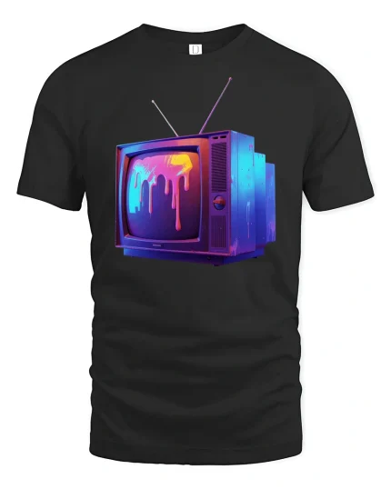 Melting Retro TV T-Shirt Vaporwave Aesthetic Design - black t-shirt on white background