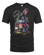 Neon Bunny Lantern T-Shirt Cute Trippy Glow Design - black t-shirt on white background