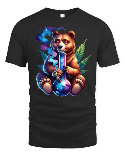 Chill Cosmic Bear T-Shirt Funny Relaxed Vibe Streetwear - black t-shirt on white background