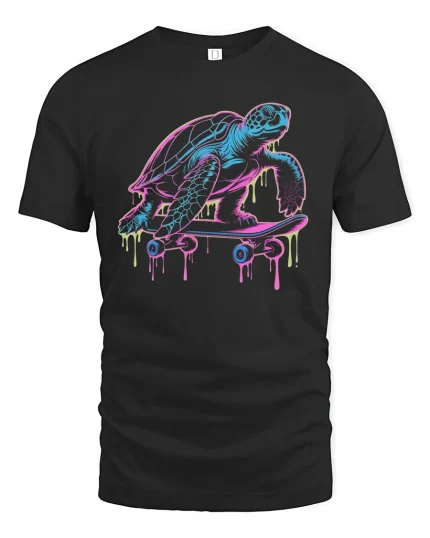 Chill Turtle Skateboard T-Shirt Funny Cool Streetwear - black t-shirt on white background