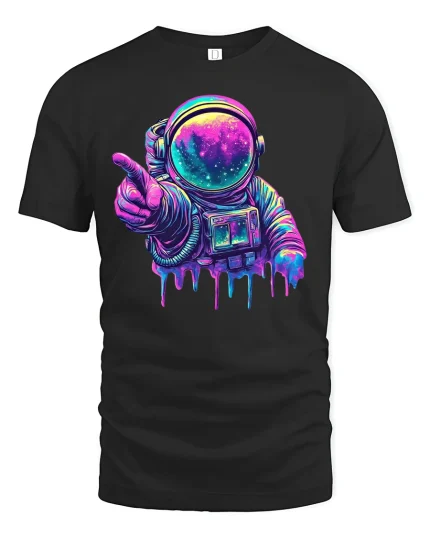 Neon Astronaut T-Shirt Cosmic Space Art Streetwear - black t-shirt on white background