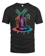 Trippy Neon Windmill T-Shirt Retro Vaporwave Style - black t-shirt on white background