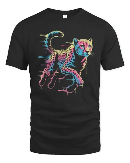Neon Cheetah T-Shirt Fast and Fierce Animal Streetwear - black t-shirt on white background
