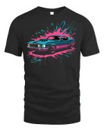 Retro Muscle Car T-Shirt Neon Splash Streetwear Style - black t-shirt on white background