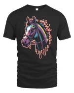 Colorful Horse Head T-Shirt Artistic Neon Graphic Tee - black t-shirt on white background