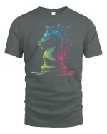 Neon Chess Knight T-Shirt Artistic Strategy Game Tee - gray t-shirt on white background