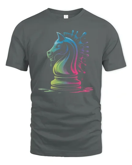 Neon Chess Knight T-Shirt Artistic Strategy Game Tee - gray t-shirt on white background