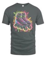 Neon Roller Skates T-Shirt Retro 80s Vibe Streetwear - gray t-shirt on white background