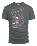 Neon Bunny Lantern T-Shirt Cute Trippy Glow Design - gray t-shirt on white background
