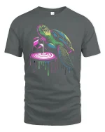 Trippy Turtle Paint Pour T-Shirt Colorful Art Streetwear - gray t-shirt on white background