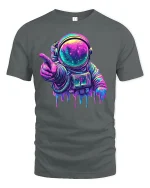 Neon Astronaut T-Shirt Cosmic Space Art Streetwear - gray t-shirt on white background