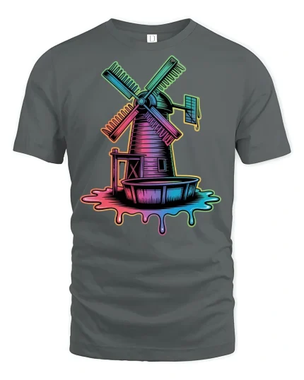 Trippy Neon Windmill T-Shirt Retro Vaporwave Style - gray t-shirt on white background