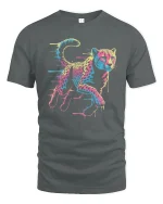 Neon Cheetah T-Shirt Fast and Fierce Animal Streetwear - gray t-shirt on white background