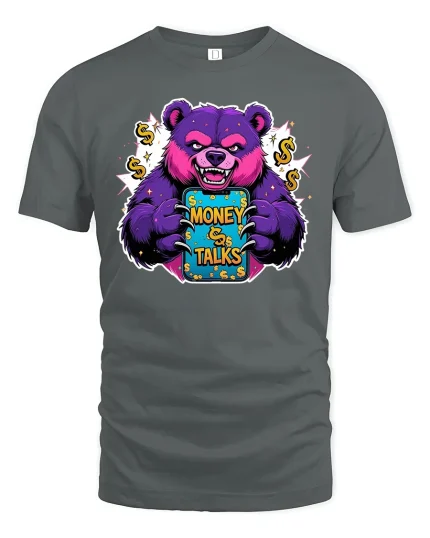 Money Talks Bear T-Shirt Funny Rich Vibes Streetwear - gray t-shirt on white background