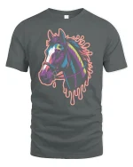 Colorful Horse Head T-Shirt Artistic Neon Graphic Tee - gray t-shirt on white background