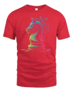 Neon Chess Knight T-Shirt Artistic Strategy Game Tee - red t-shirt on white background