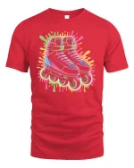 Neon Roller Skates T-Shirt Retro 80s Vibe Streetwear - red t-shirt on white background