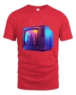 Melting Retro TV T-Shirt Vaporwave Aesthetic Design - red t-shirt on white background