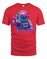 Neon Astronaut T-Shirt Cosmic Space Art Streetwear - red t-shirt on white background