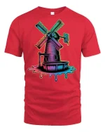 Trippy Neon Windmill T-Shirt Retro Vaporwave Style - red t-shirt on white background