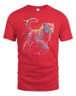 Neon Cheetah T-Shirt Fast and Fierce Animal Streetwear - red t-shirt on white background