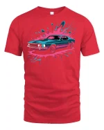 Retro Muscle Car T-Shirt Neon Splash Streetwear Style - red t-shirt on white background