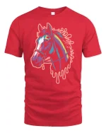 Colorful Horse Head T-Shirt Artistic Neon Graphic Tee - red t-shirt on white background