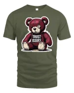 Broken Teddy Trust Issues Graphic T-Shirt for Men - military green t-shirt on white background