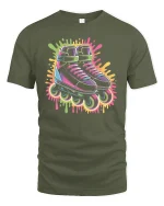 Neon Roller Skates T-Shirt Retro 80s Vibe Streetwear - military green t-shirt on white background