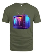 Melting Retro TV T-Shirt Vaporwave Aesthetic Design - military green t-shirt on white background