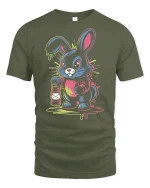 Neon Bunny Lantern T-Shirt Cute Trippy Glow Design - military green t-shirt on white background