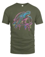Chill Turtle Skateboard T-Shirt Funny Cool Streetwear - military green t-shirt on white background
