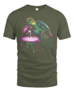 Trippy Turtle Paint Pour T-Shirt Colorful Art Streetwear - military green t-shirt on white background