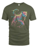 Neon Cheetah T-Shirt Fast and Fierce Animal Streetwear - military green t-shirt on white background