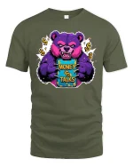 Money Talks Bear T-Shirt Funny Rich Vibes Streetwear - military green t-shirt on white background