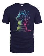 Neon Chess Knight T-Shirt Artistic Strategy Game Tee - navy t-shirt on white background